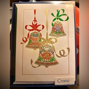 Crane Hand Engraved Vibrant Holiday Bell Cards NWT
